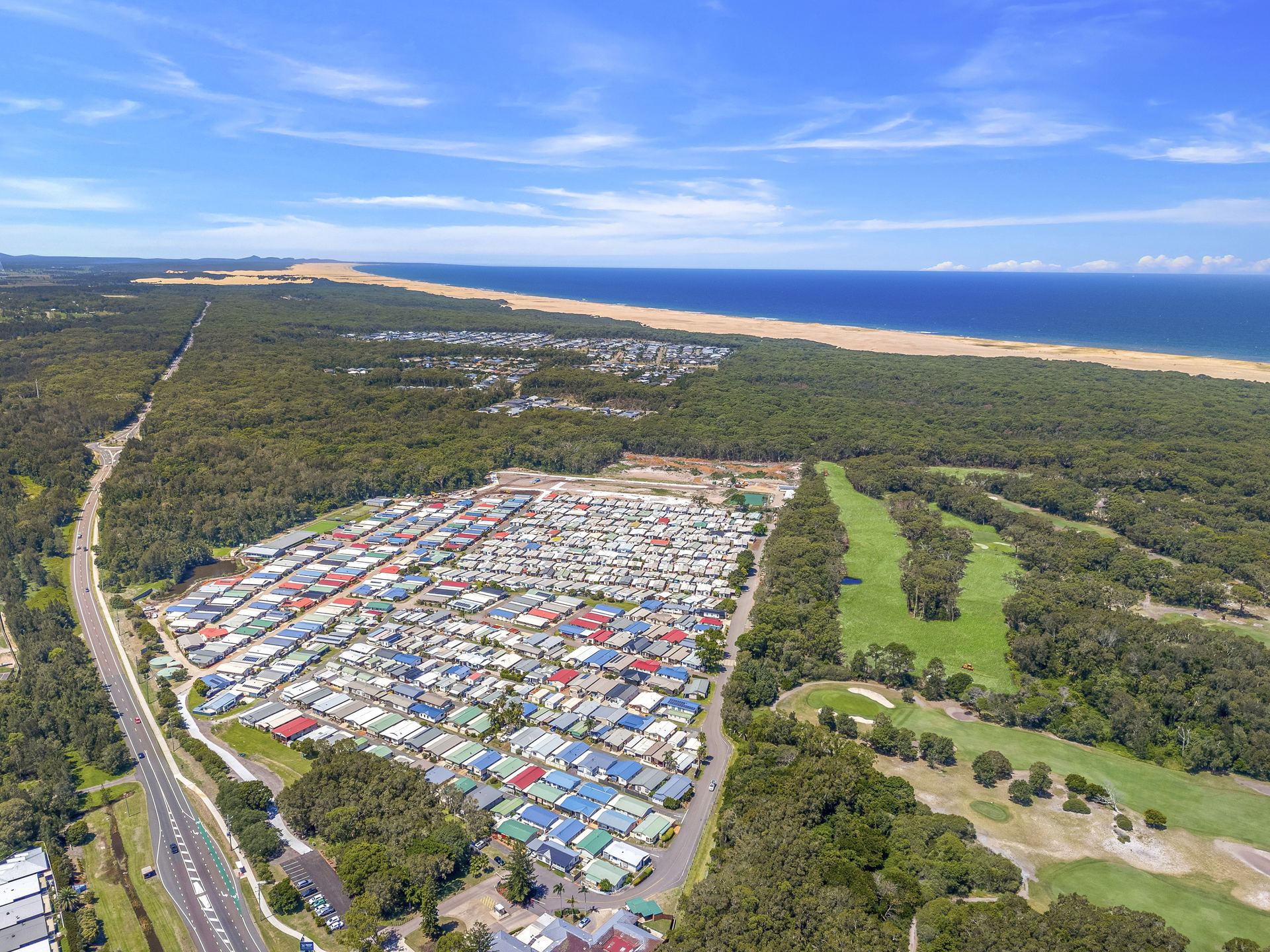 Aerial view of a village under construction